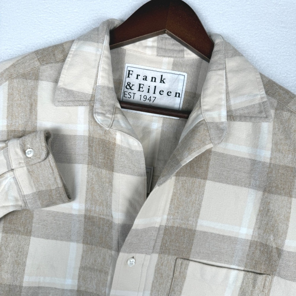 Frank & Eileen Shirley Oversized Flannel Shirt Womens S Tan Plaid Woven In Italy